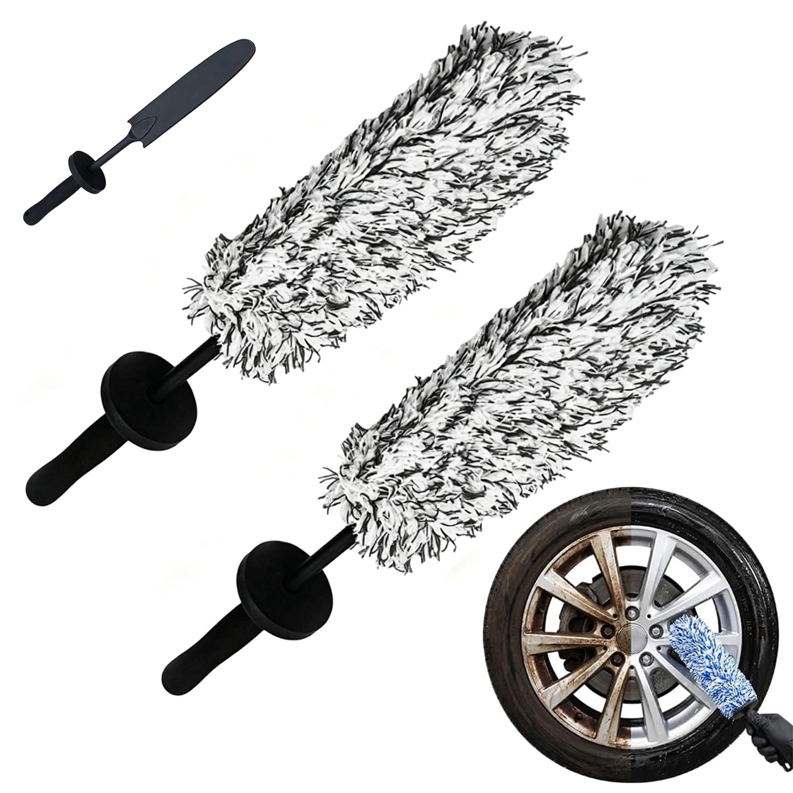 Lztet Black + Black Wheel Barrel Brush Large,Long Handle Microfiber Wheel Cleaner Brush,Non-Scratch Highly Absorbent Rim And Tire Duster,Reusable,Multipurpose Car Detailing Duster,Ergonomic Handle For Car Detailing(Black