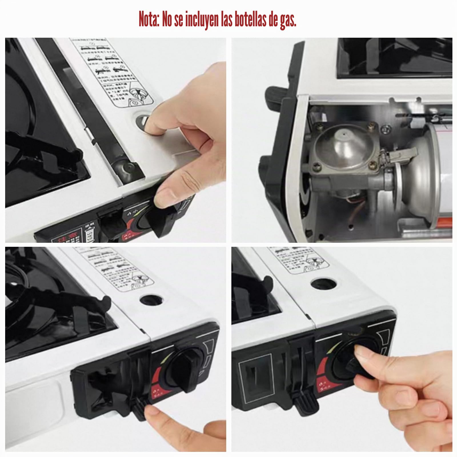 Camping Gas Portatil, Cocina de Gas Butano, Hornillo Camping Gas en Acero Inoxidable, Encendido Piezoeléctrico, Adecuado para Picnic, Camping, Exterior, Ideal para Emergencias, Blanco