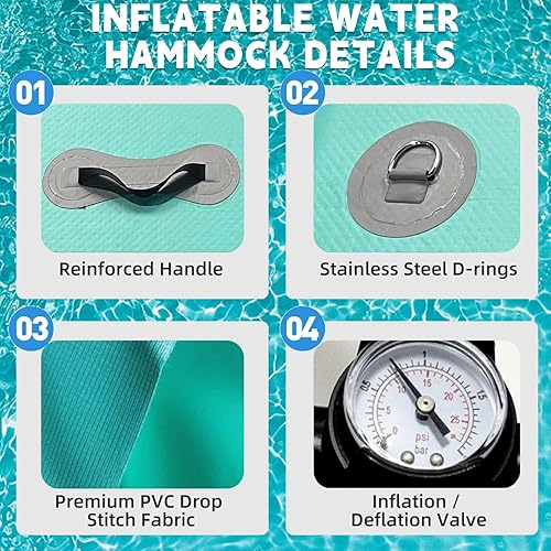 Miniatura 7 de Round Floating Ring, 8FT Inflatable Water Hammock Lake Floats for Adults, Inflatable Floating Dock Platform for Lake, Beach, Ocean