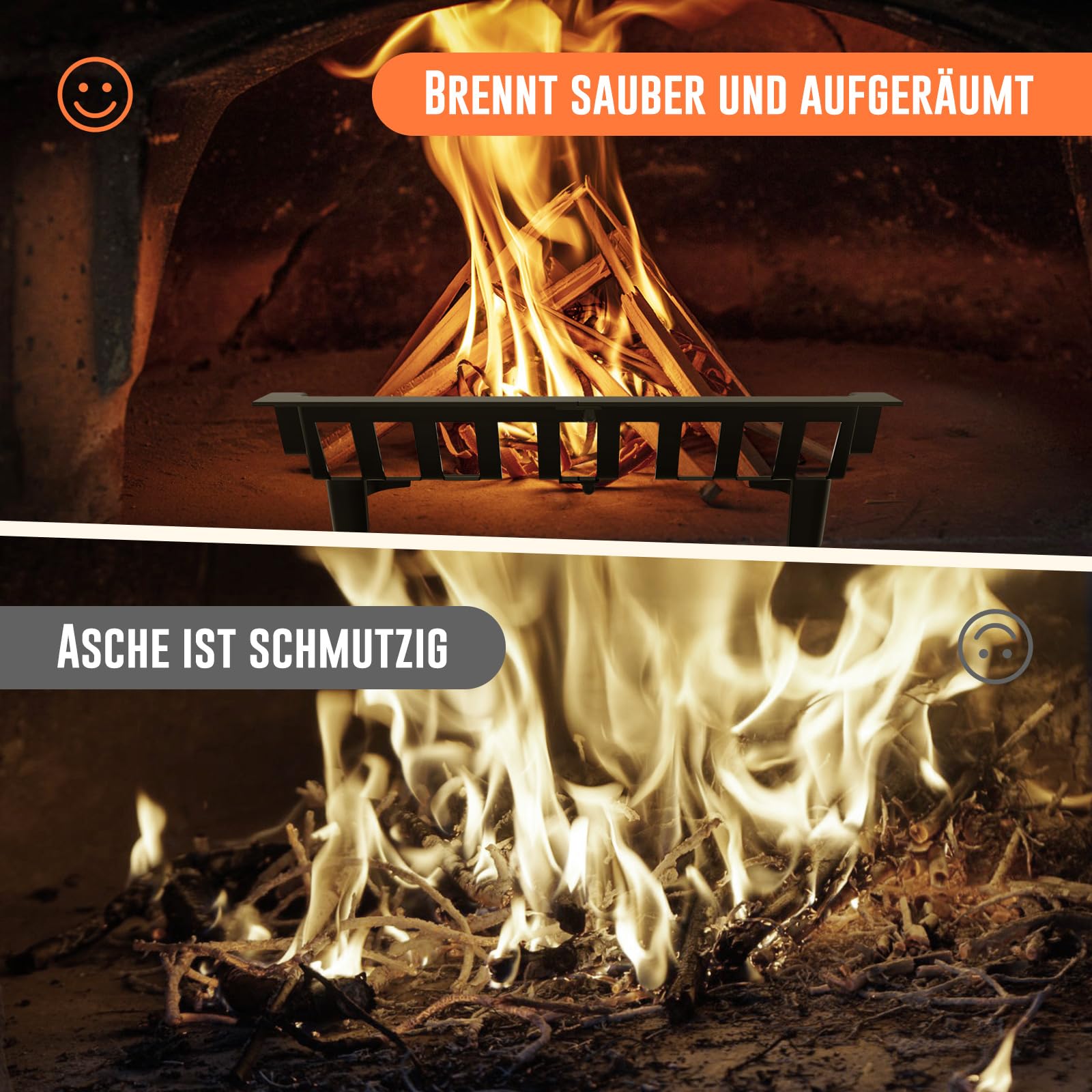 Kaminrost Kaminholz Kaminholzständer 46 x 31 x 13 cm Gusseisen Kaminroste Stabiles feuerrost mit Füßen Metall Feuergitter Kaminholzständer für Innenkamine, Camping im Freien