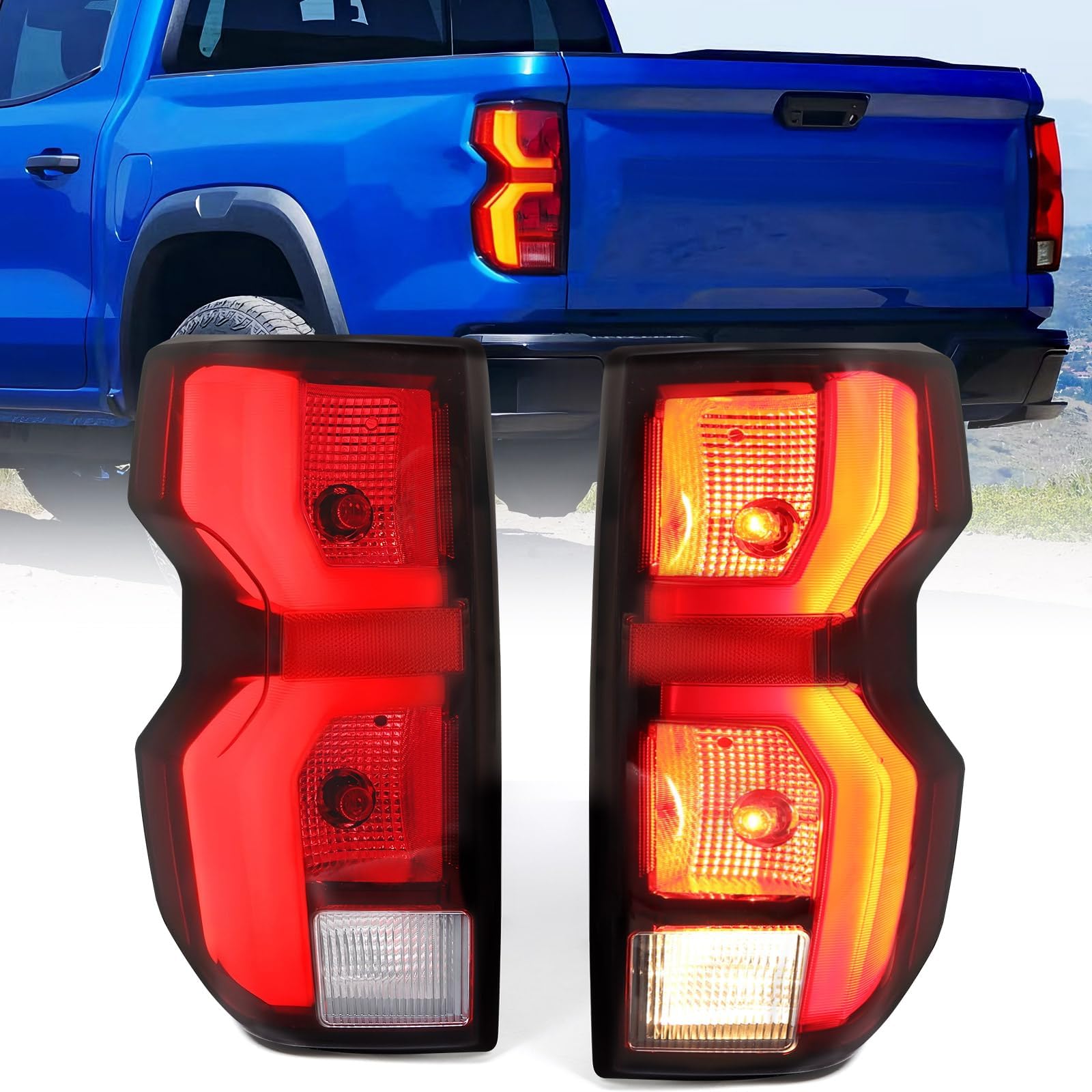 LED Tail Lights Assembly Fit for Chevy Colorado LT/WT/Trail Boss 2023 2024 2025 Halogen Vehicle Model Upgraded Rear Brake Lamp Replacement with Red and Clear Lens (One Pair)
