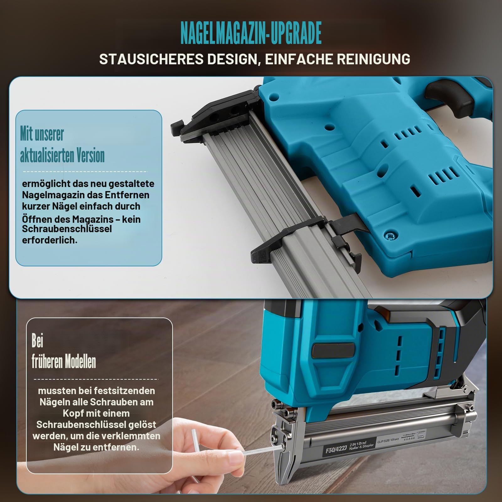 Brad Kabellose Nagelpistole, kompatibel mit Makita 18 V Akku, verbesserte 2-in-1 elektrische Nagelpistole/Tackerpistole für Holzbearbeitung, mit 1000 Nägeln und 1000 Klammern
