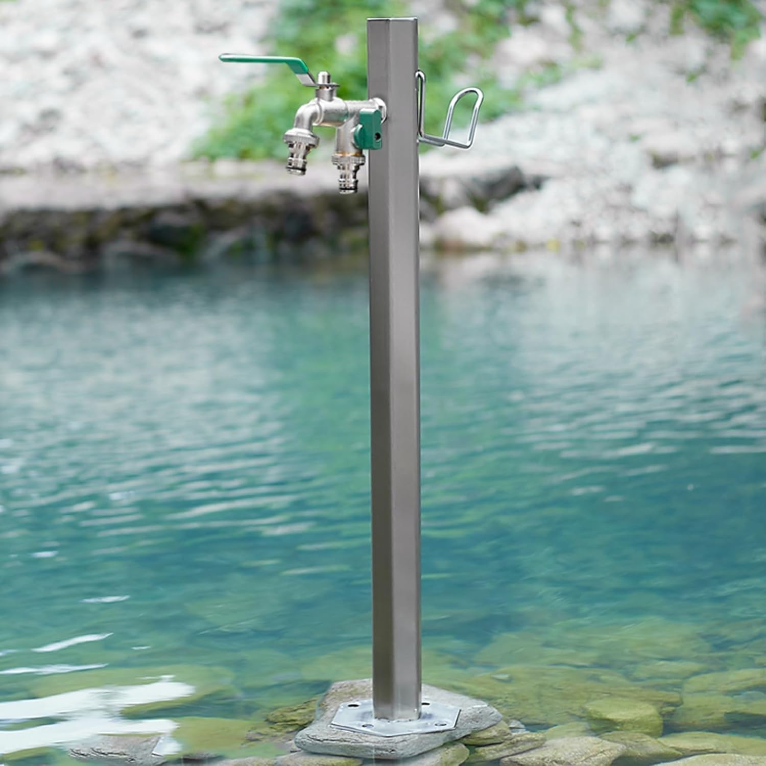 Stainless Steel Freestanding Outdoor Water Column with Faucet - Freeze Proof Garden Water Feature, Durable Garden Fountain for Patio, Yard, and Landscape Use