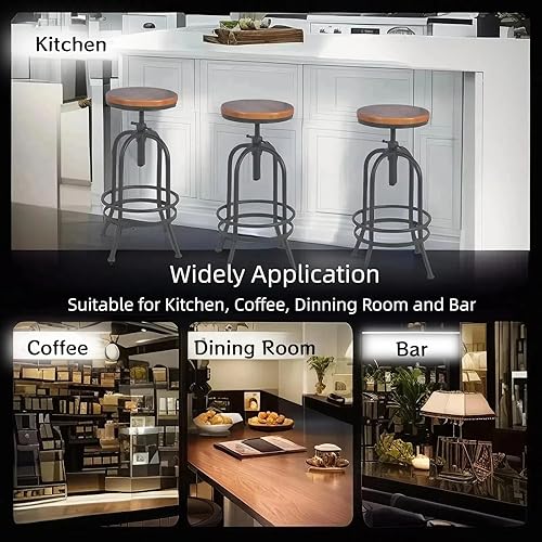 Miniatura 5 de Mesa de bar con diseño de tubería rústica (41.3 pulgadas de alto) y juego de 4 taburetes de bar vintage de 26 a 32 pulgadas de altura ajustable para