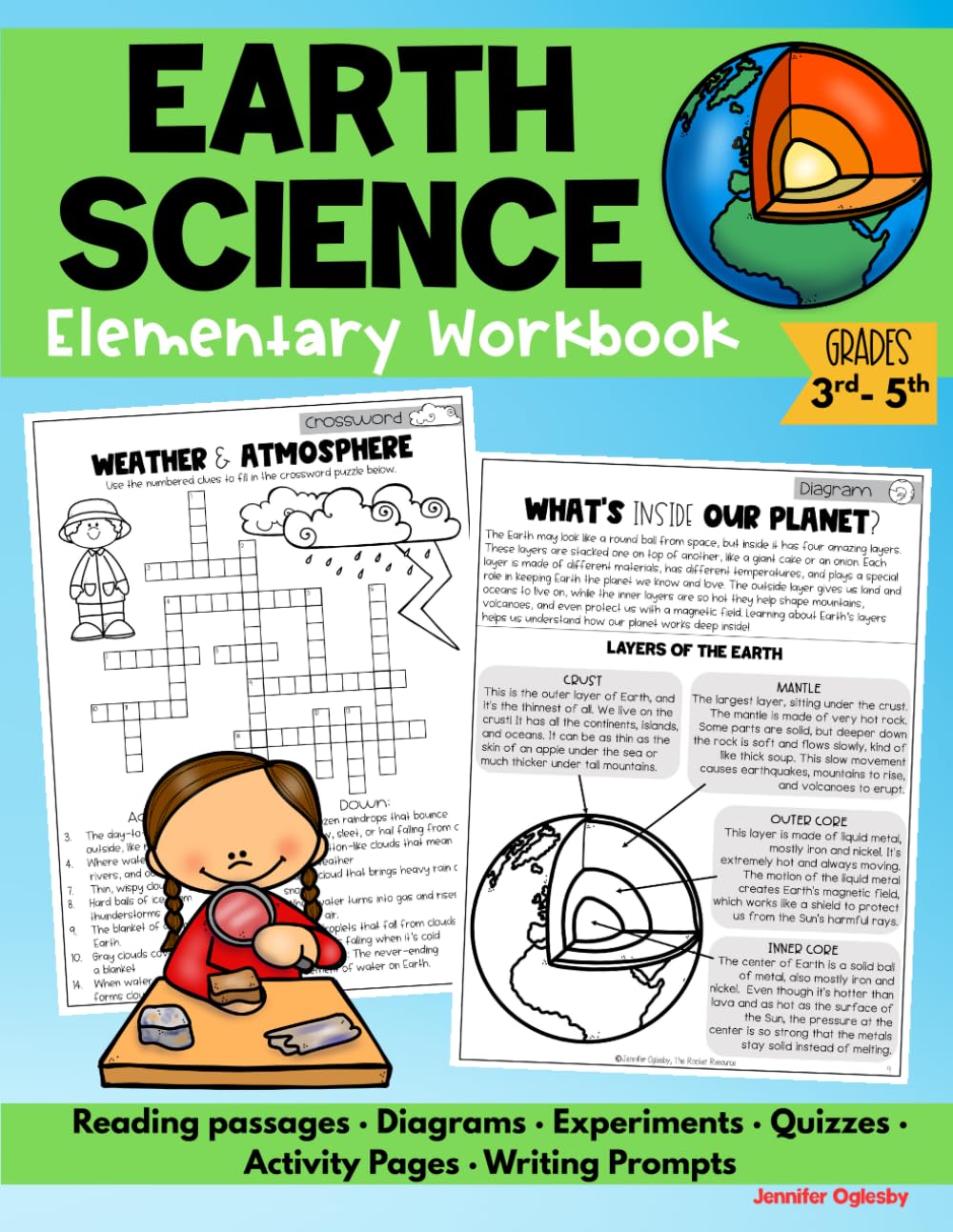 Elementary Earth Science Workbook: Reading passages, diagrams, activity pages, and experiments about Earth, Weather, and Space for Grades 3-5 (Science Workbooks for Kids)
