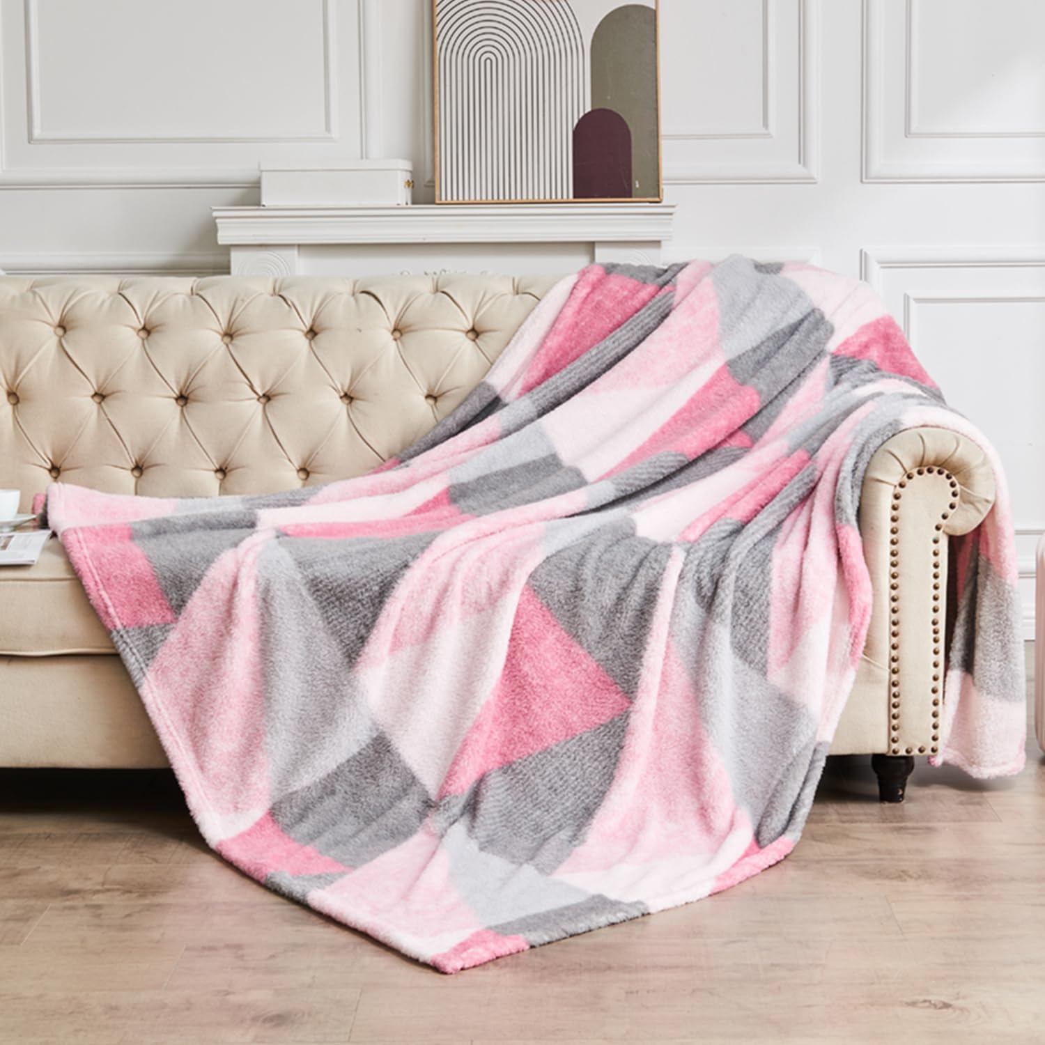 GC GAVENO CAVAILIA Teddy Bear Fleece Throw Blanket, Geometric Print