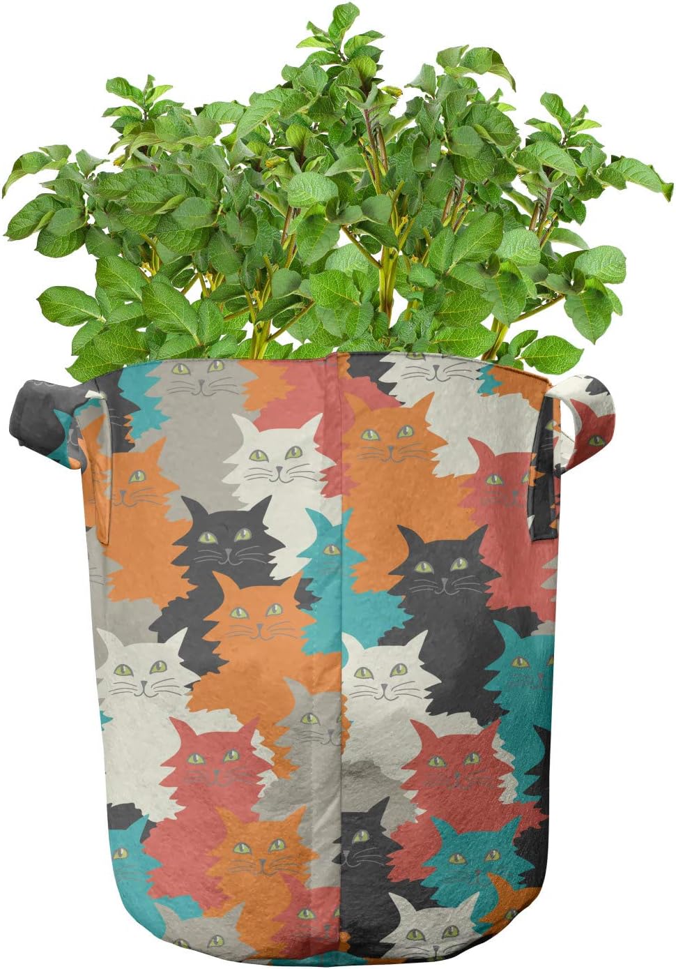 Ambesonne Kittens Grow Bags 5-Pack, Funny and Colorful Cats, Heavyduty Fabric Pots with Handles for Plants, Multicolor