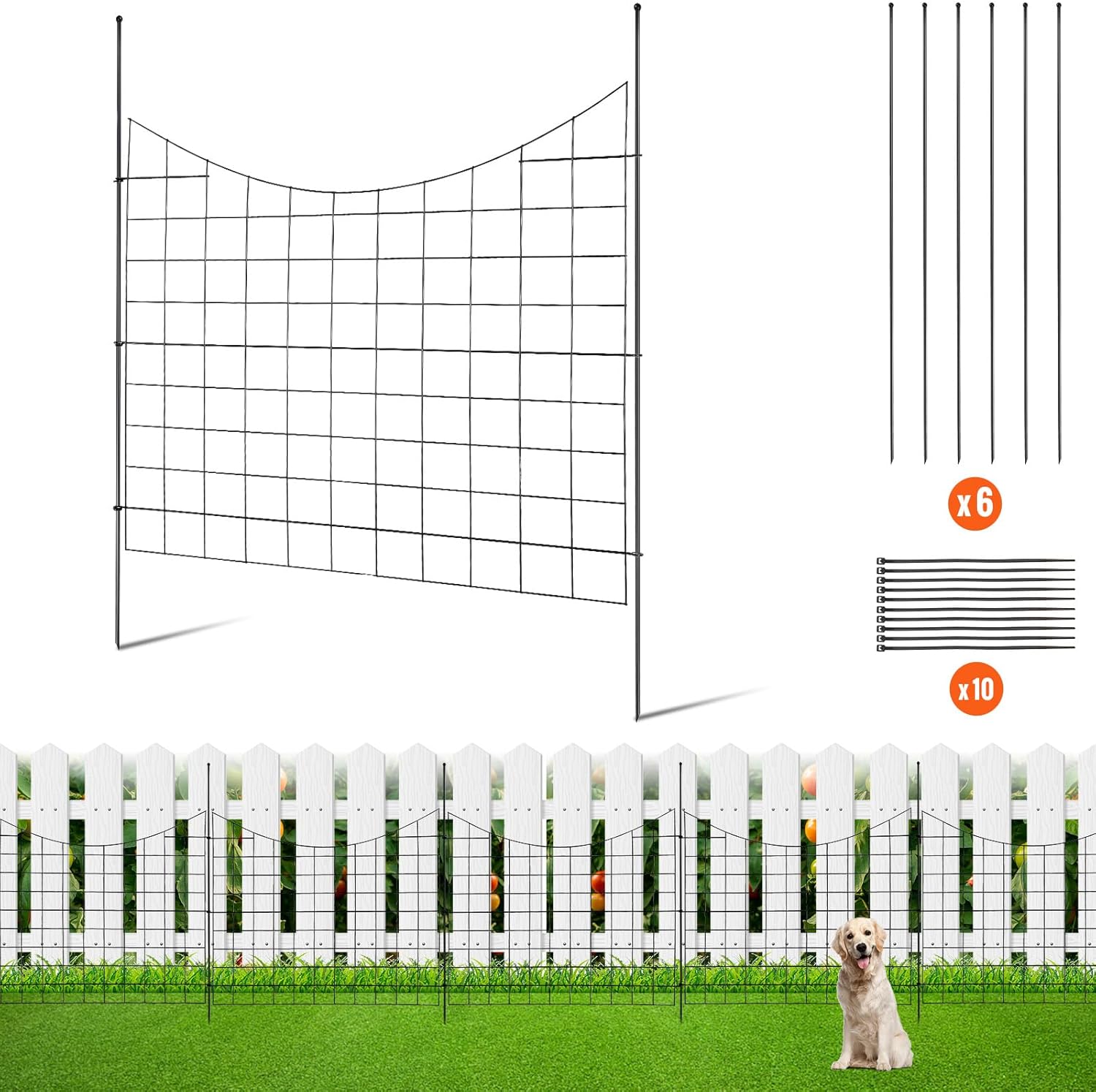 VEVOR Garden Fencing, 12.3 ft (L) x 36 in (H) Animal Barrier Fence, 5 Packs Underground Decorative Garden Fencing with Spike & Ties, Metal Dog Fence for The Yard Outdoor Patio