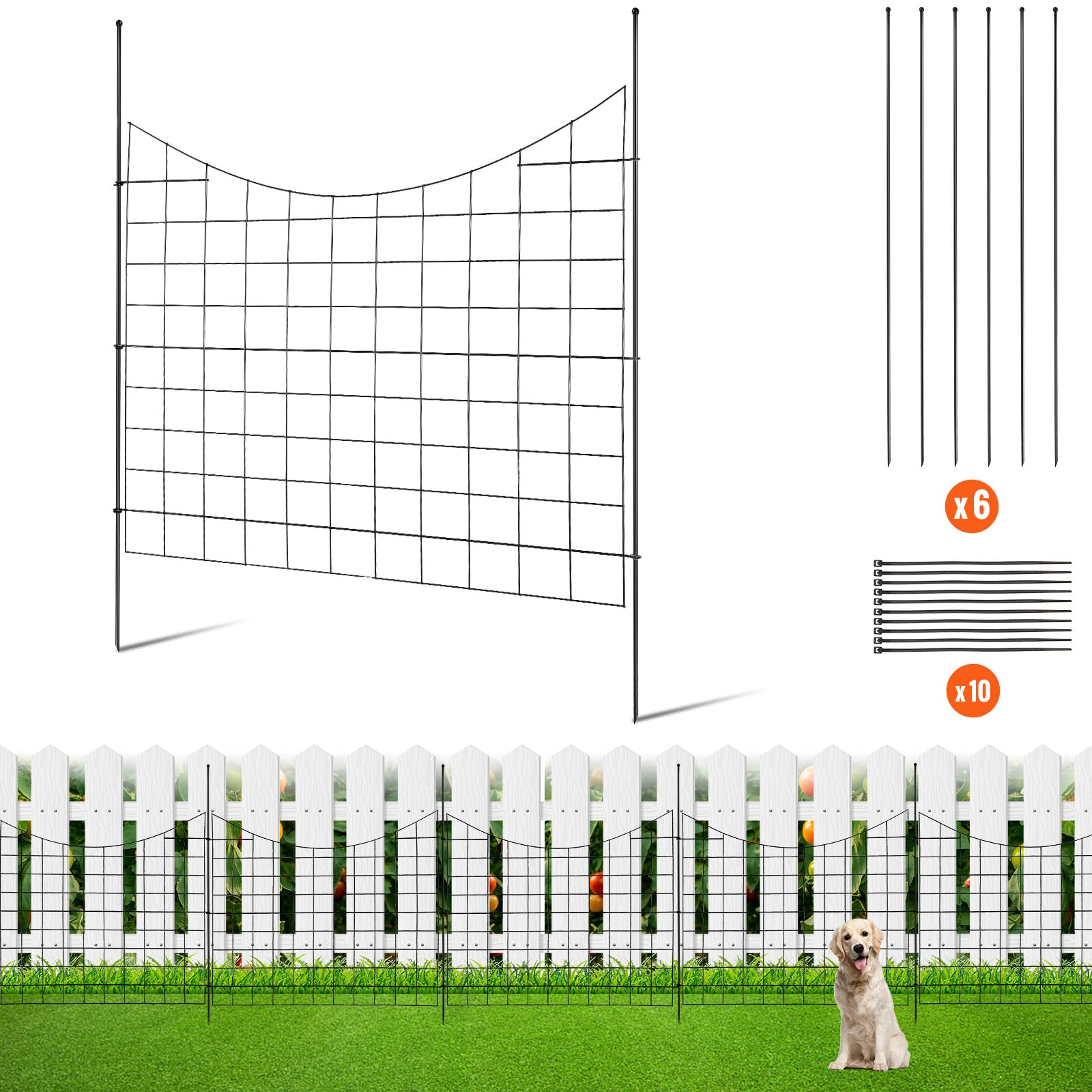 VEVOR Garden Fence, No Dig Fence 36.6''(H) x29.5''(L) Animal Barrier Fence, Underground Decorative Garden Fencing with 2.5 inch Spike Spacing, Metal Dog Fence for The Yard and Outdoor Patio, 5 Pack
