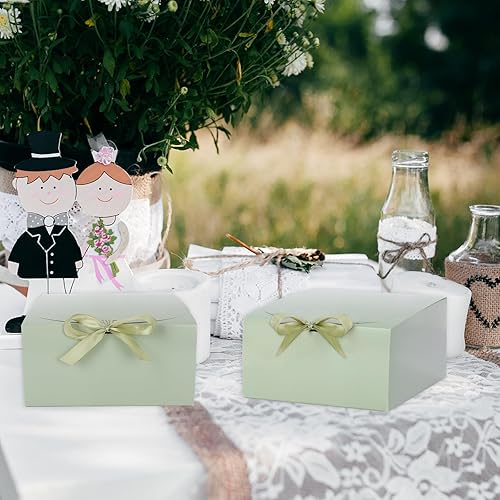 Miniatura 7 de JarThenaAMCS 20 cajas de regalo verde salvia con cintas de tapas de 8 x 8 x 4 pulgadas, caja de propuesta de dama de honor con 100 puntos de