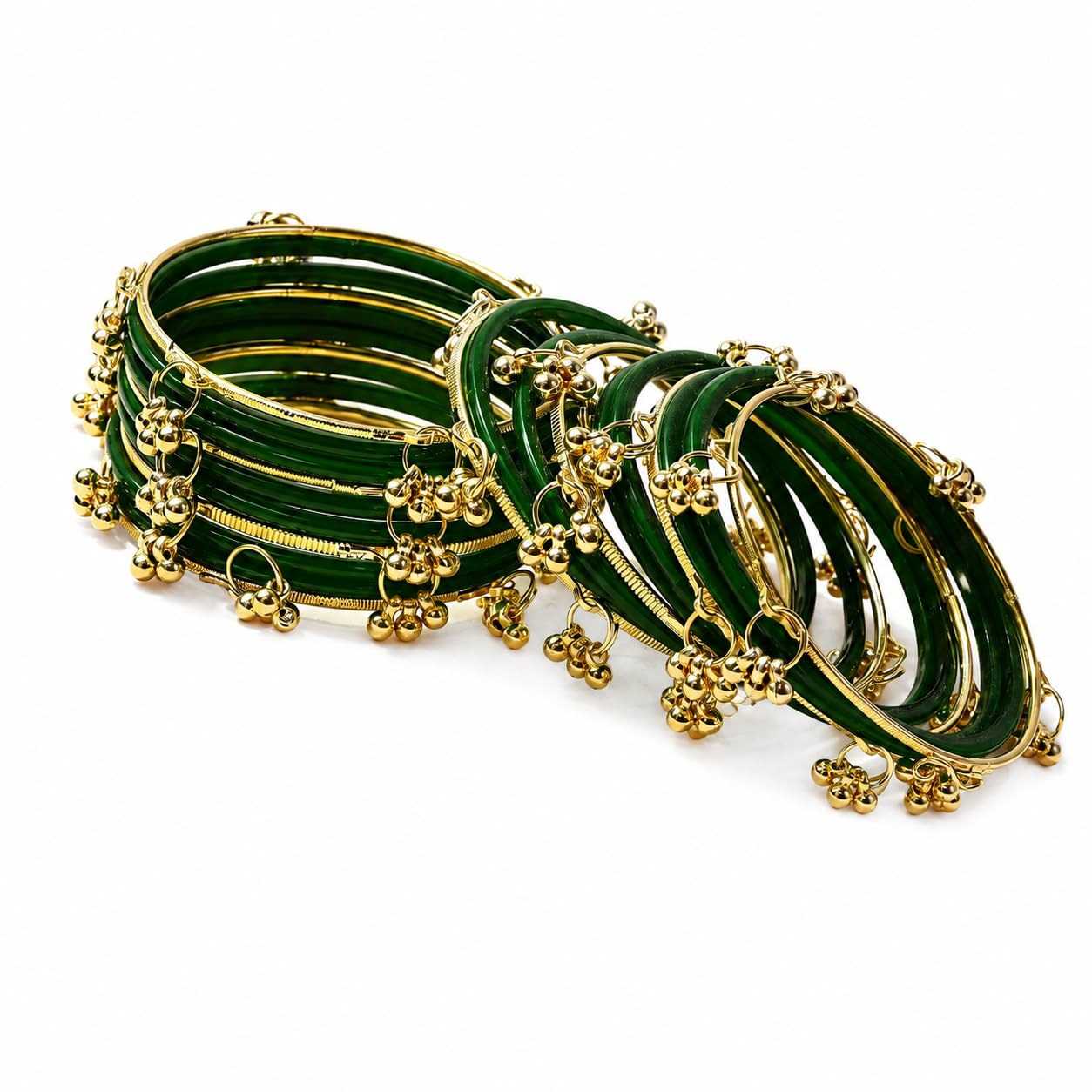 somil Green Kashmiri Golden Ghungroo Glass Chudi Bangle Set for Women Traditional Bangles for Wedding Karwa Chauth Navratri Diwali Ethnic Jewellery Gift-picture-10