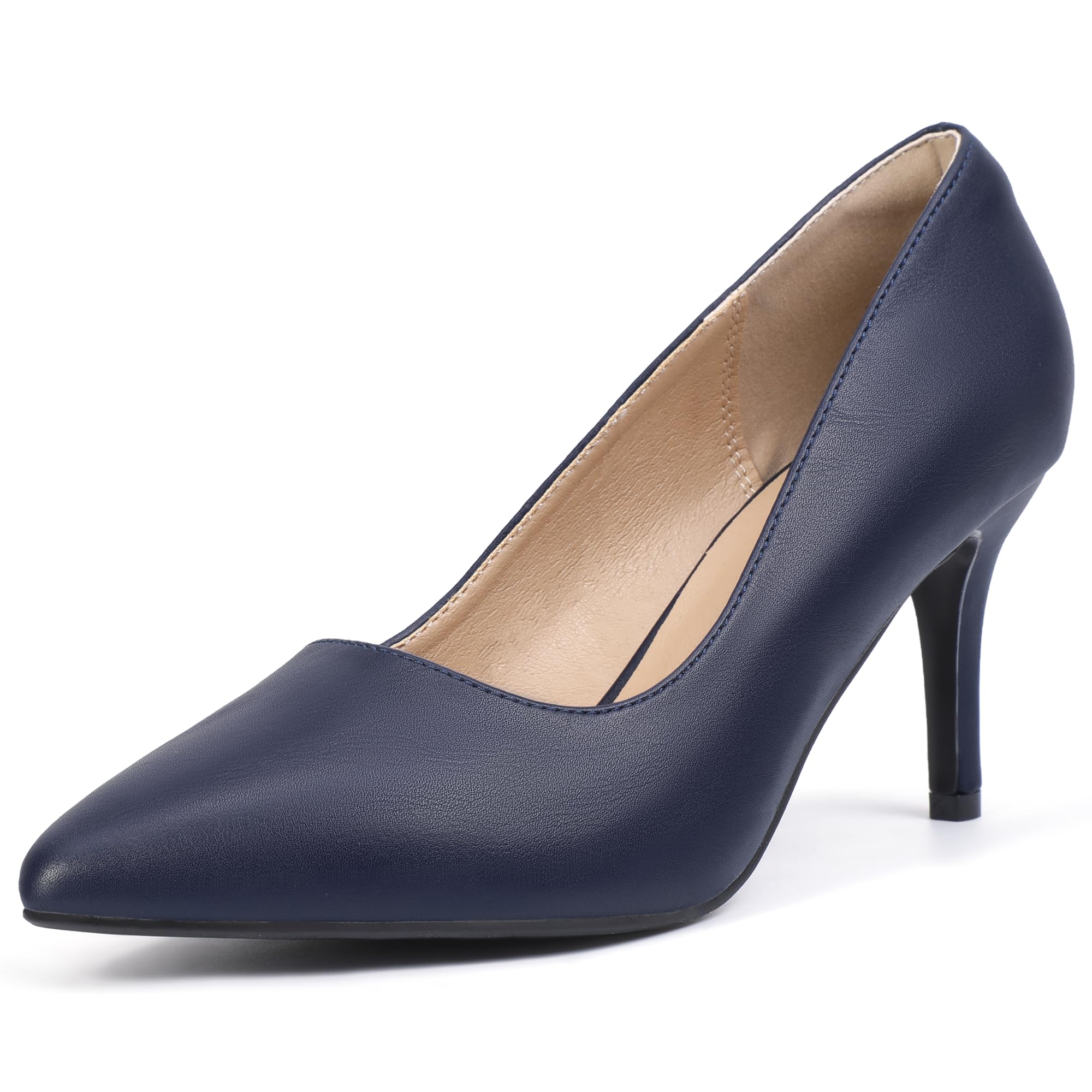Photo 1 of IDIFU Blue High Heels Pumps Closed Toe Heels Women's Pumps Stiletto Pointed Toe Dress Shoes Wedding Prom Bridal Work Office Bride Trendy Dressy Comfortable Classic Pumps Shoes(Navy Blue Pu,7.5)