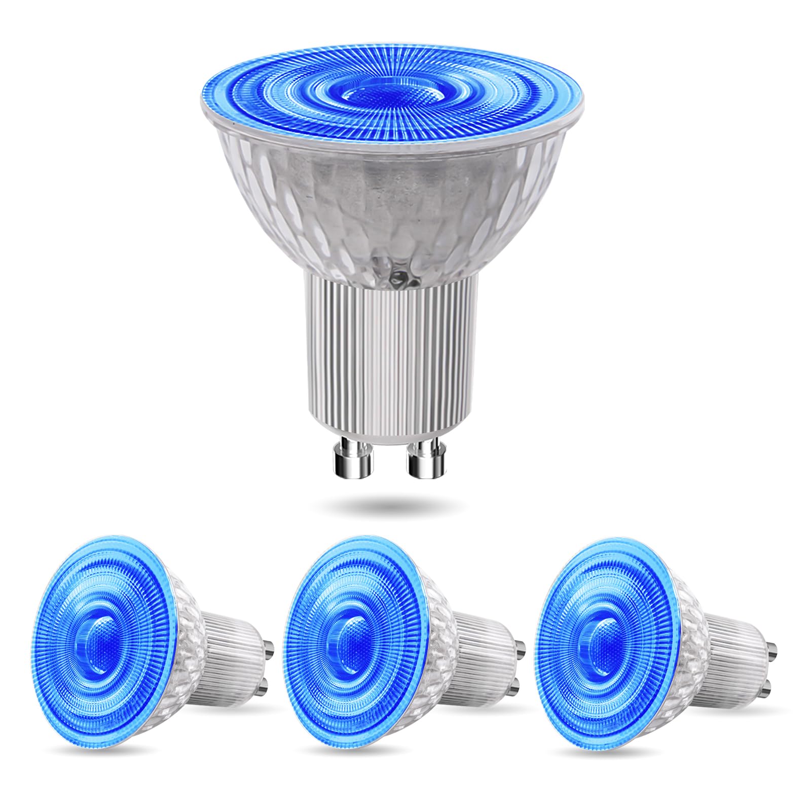 BrightWish GU10 Blue LED Bulbs 5W – Coloured Spotlights for Decoration, Recessed Lighting, Party, MR16 GU10 Halogen Replacement – Pack of 4