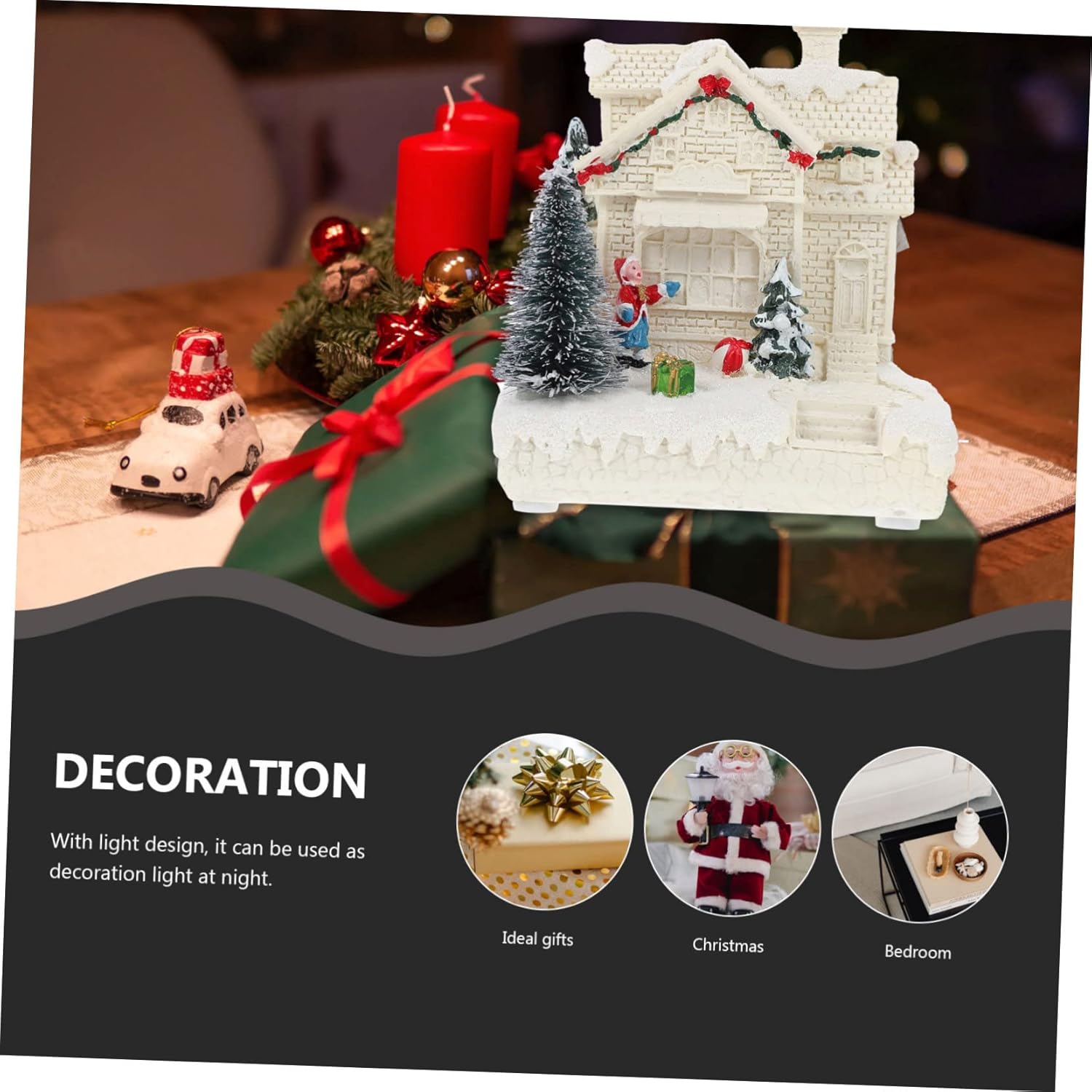 Mobestech 1pc Christmas Mini House Decor Christmas Adornment Festive Night Light for Home Office Unique Desktop Landscape Decor for Holiday Celebrations