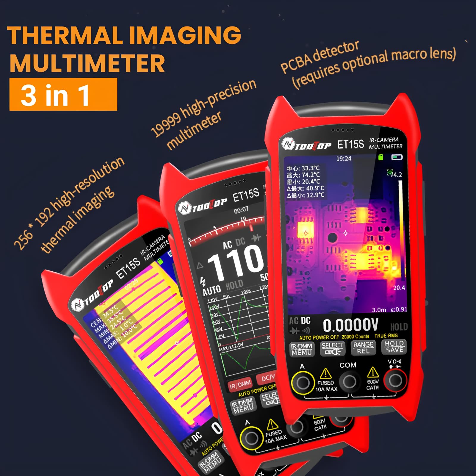 ET15S Professional Thermal Imager Camera IR camera with Macro Lens 256x192 IR Sensor 3.5 Inch 19999 Counts Digital Multimeter PCB Floor HVAC Repair(ET15S+Macro Lens)