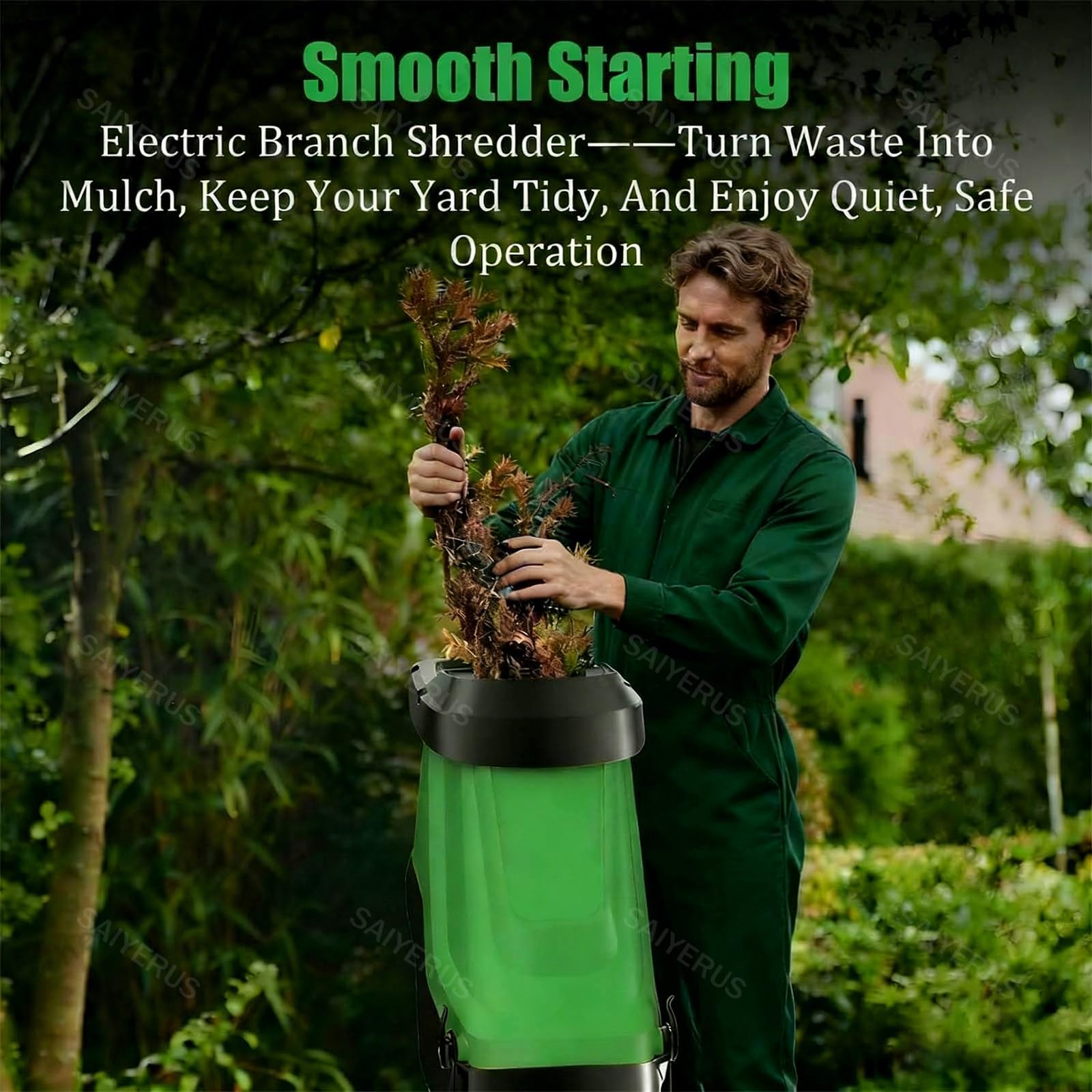 Trituratore elettrico da giardino da 2400 W, trituratore multifunzionale per rami di foglie, con sacchetto per detriti, capacità di taglio 40 mm per rami, ramoscelli, foglie