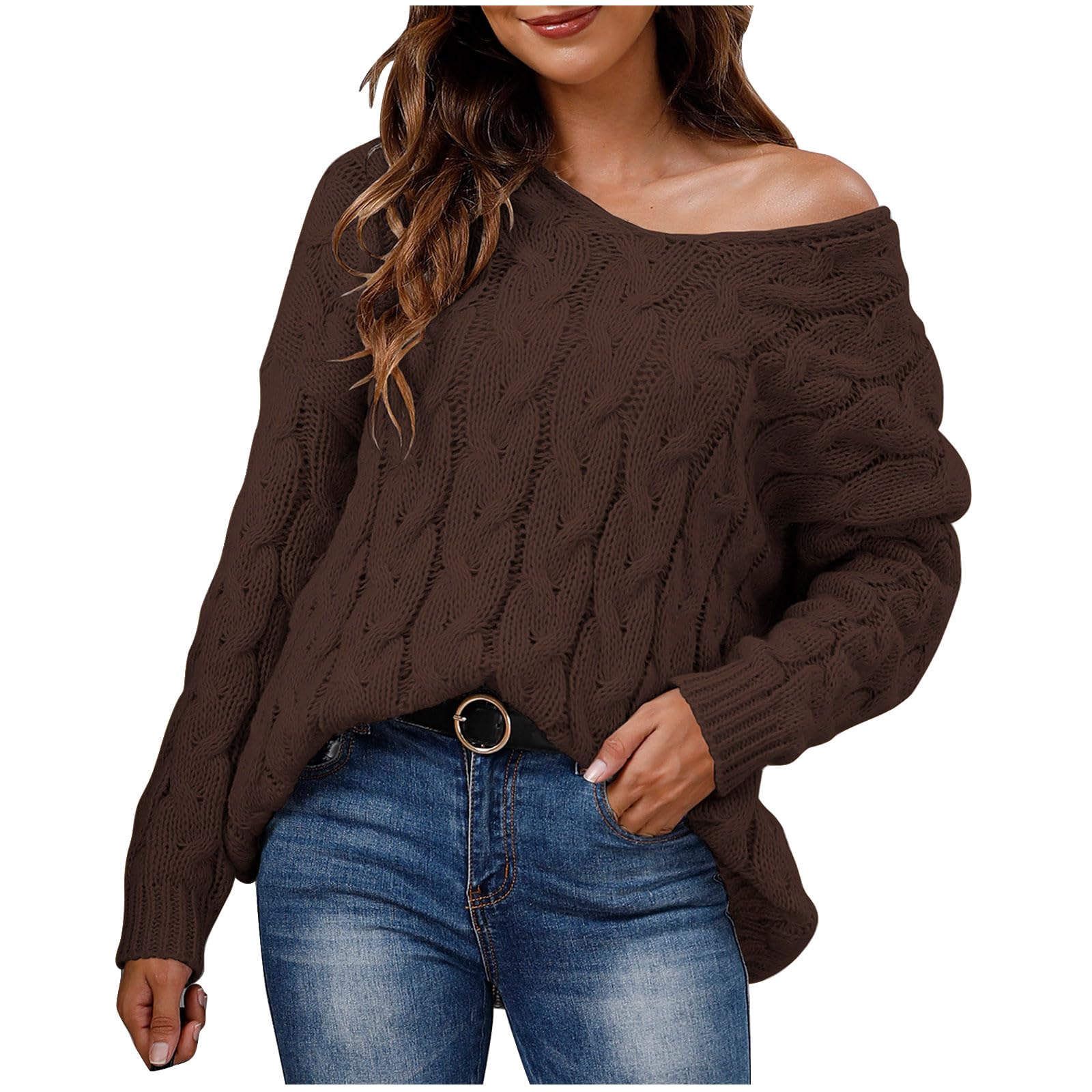 Women Knit Sweaters Off The Shoulder Long Sleeve Fall Fashion Pullover Tops Casual Going Out Sweaters Outfits Top