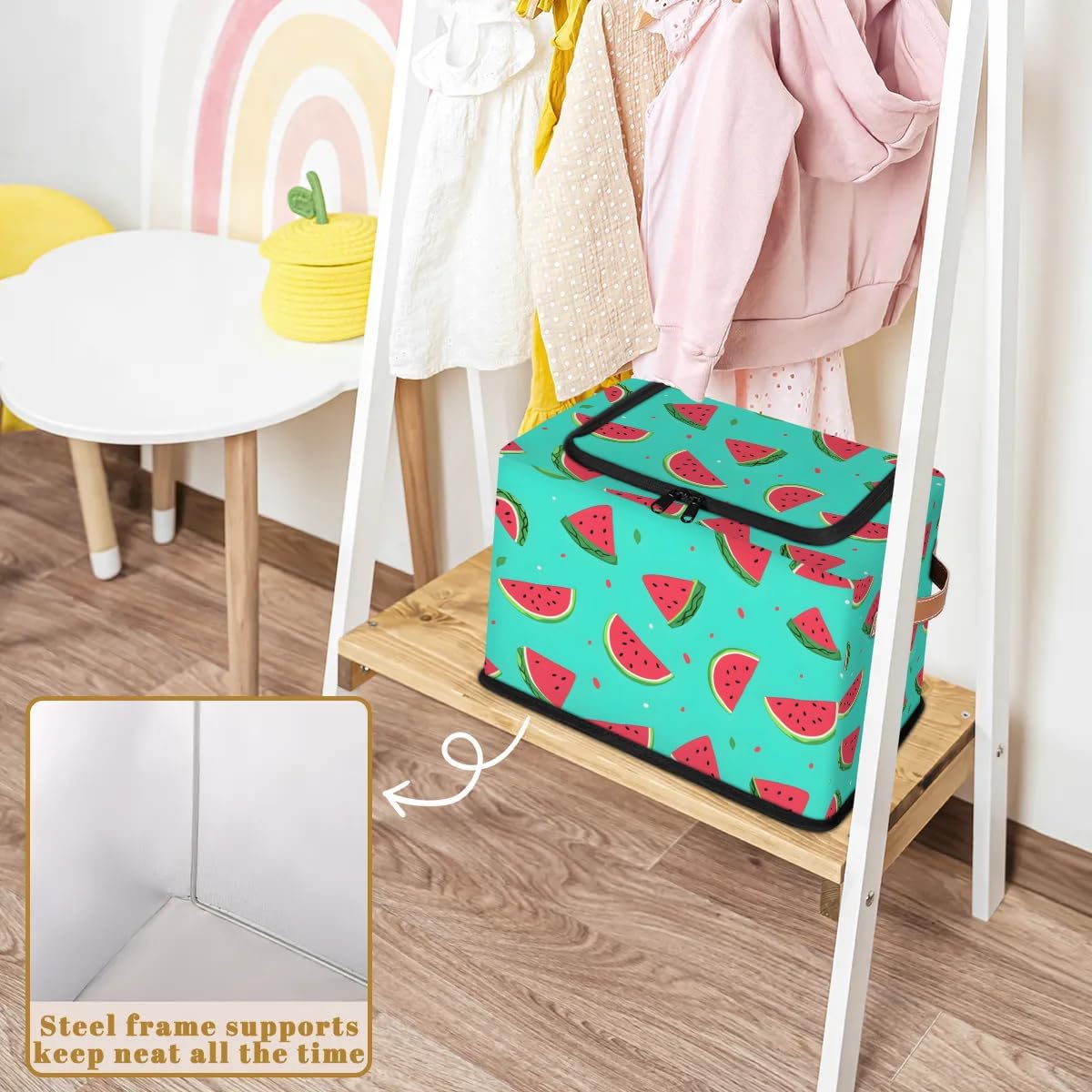 Watermelon Fruit Print Collapsible Stackable Storage Bins with Lids Fabric Closet Organizer for Clothes, Toys, Blankets and Home Storage