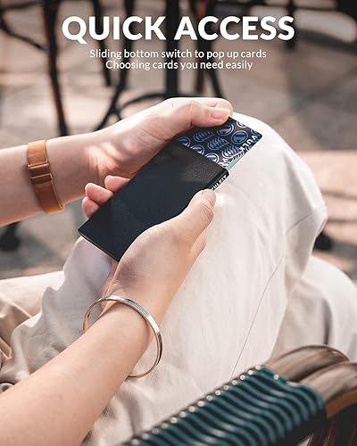 Miniatura 2 de VULKIT Tarjetero minimalista Pop Up Tarjetas RFID Protección Slim Metal Wallet, Mate negro, Minimalista