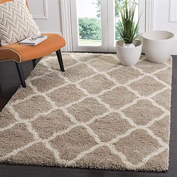imsid Home Modern Shaggy Carpets and Rugs for Hall Offices Kitchens Bedroom Living Room and Cabins (5 x 8 feet, Beige & Ivory)