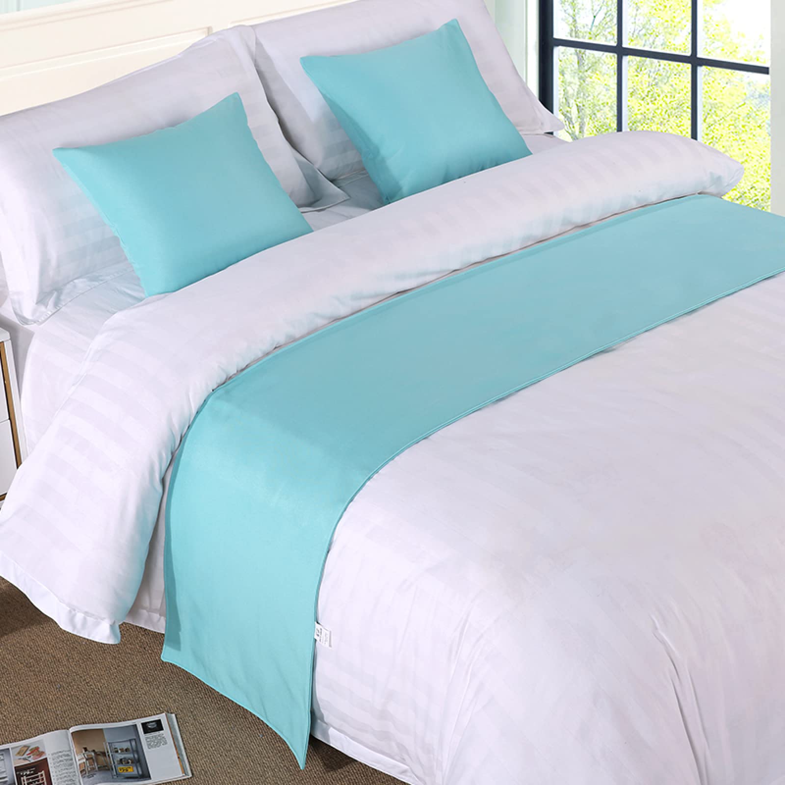 GZQIAWY Bedspread Bed Runner Throw Home Hotel Plain Thick Cotton Linen Solid Color Bedroom Tail Towel Protector Bedding Decor Bed Deflora 50 x 180cm (Bed Scarf)+2 Cushion Covers โ image 1