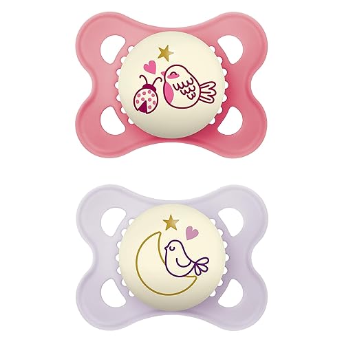 MAM chupete ortodóntico nocturno para bebé niña de 0 a 6 meses 2 unidades MAM chupete ortodóntico nocturno para bebé niña de 0 a 6 meses 2 unidades