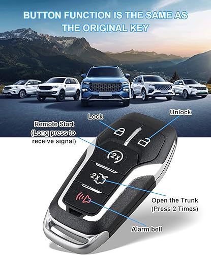 Miniatura 4 de CAUORMOTE Reemplazo del llavero para Ford Mustang Fusion Explorer Edge Lincoln MKC MKX MKZ 5 botones de entrada sin llave control remoto compatible