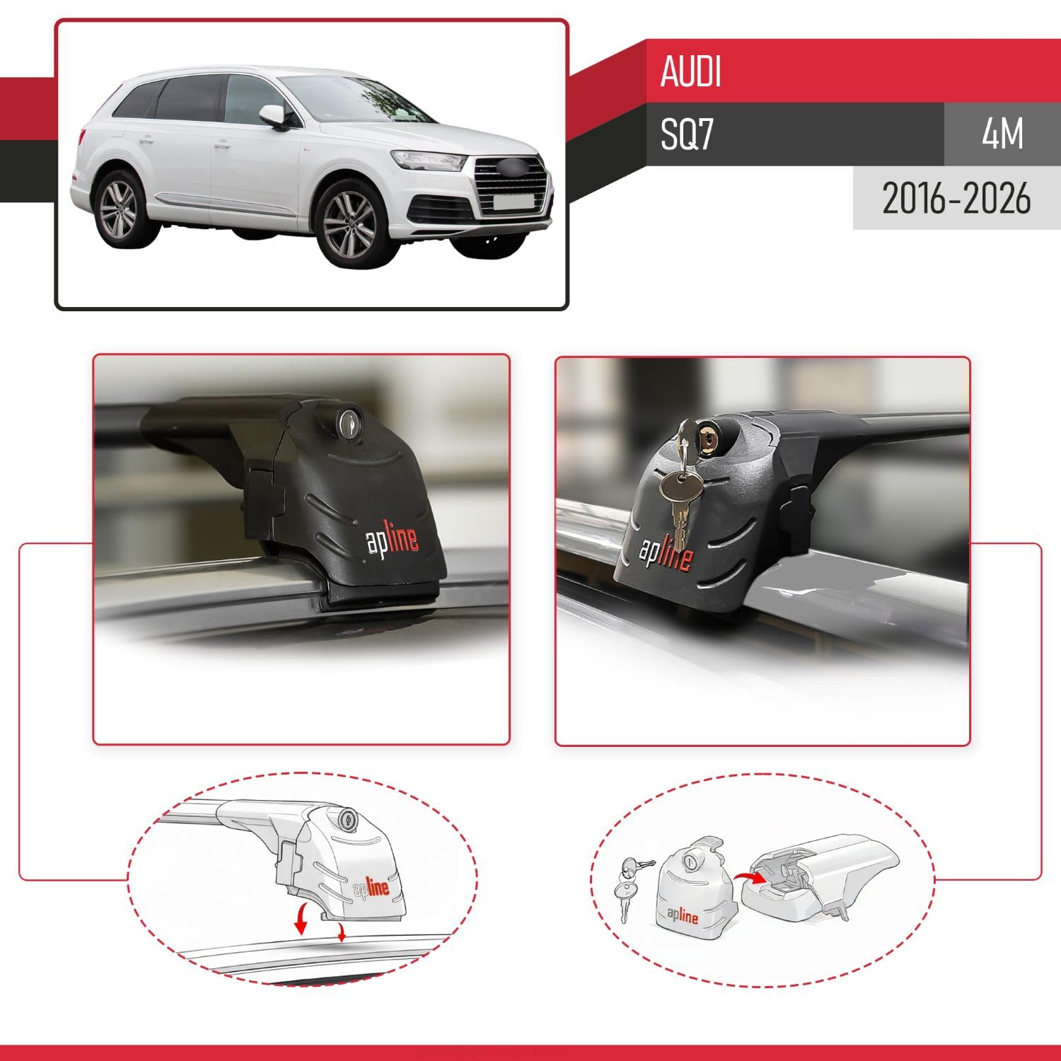 Kompatibel mit Audi SQ7 (4M) 2016-2026 ACE-2 Modell Relingträger Dachträger Auto Gepäckträger Schwarz Aluminium 2 Stangen