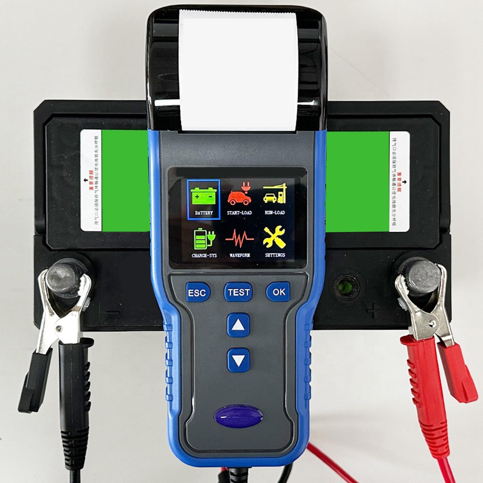 BRRNOO Tester Batteria per Auto 12V 24V con Stampante Integrata e Schermo LCD Analizzatore di capacità di Carico Multifunzionale per AGM EFB e Altro