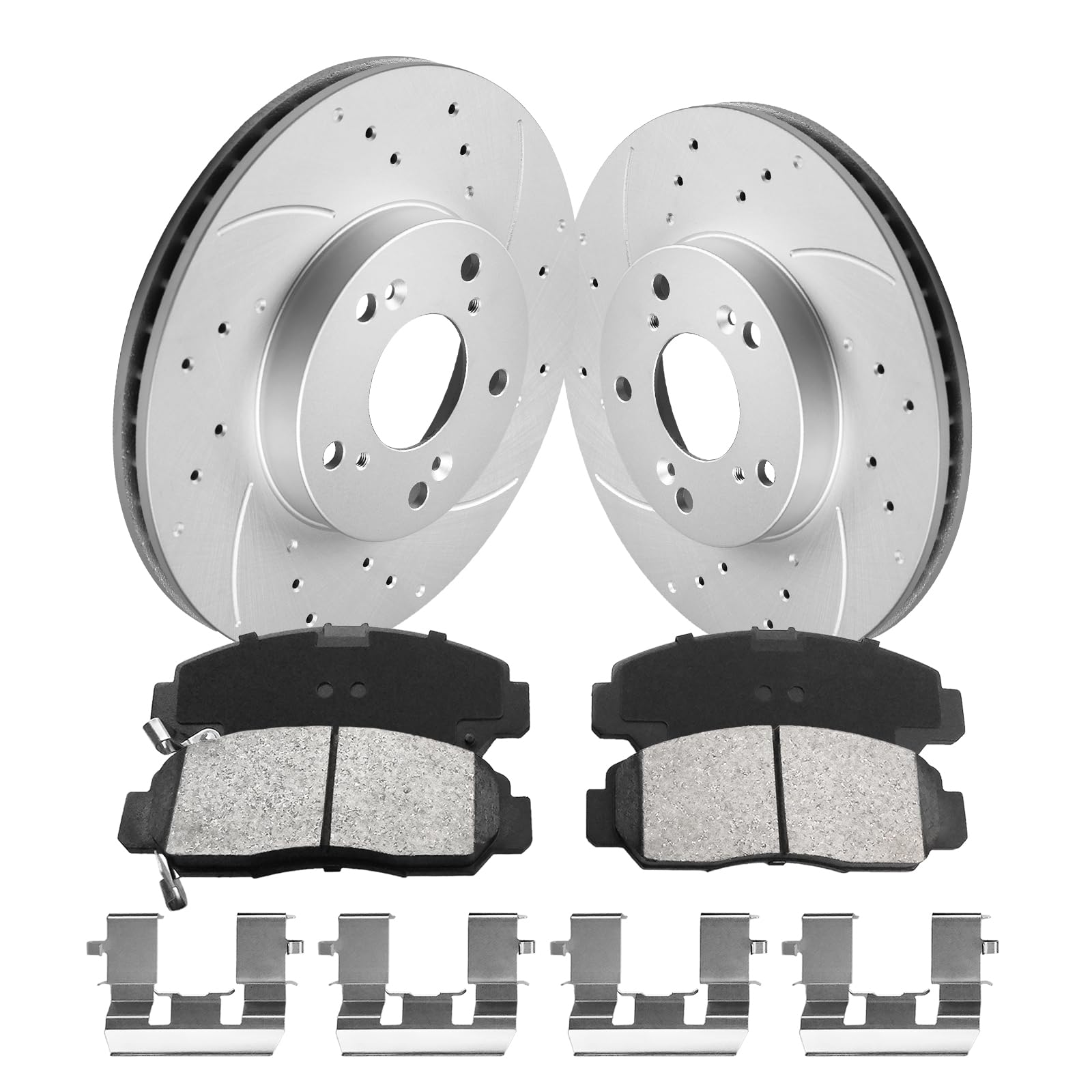 MOTOREVO Front Brake Kit Compatible With Honda Accord 2003-2007 Geomet Coated Drilled Slotted Disc Brakes Rotors Vented Ceramic Brake Pads Replacement
