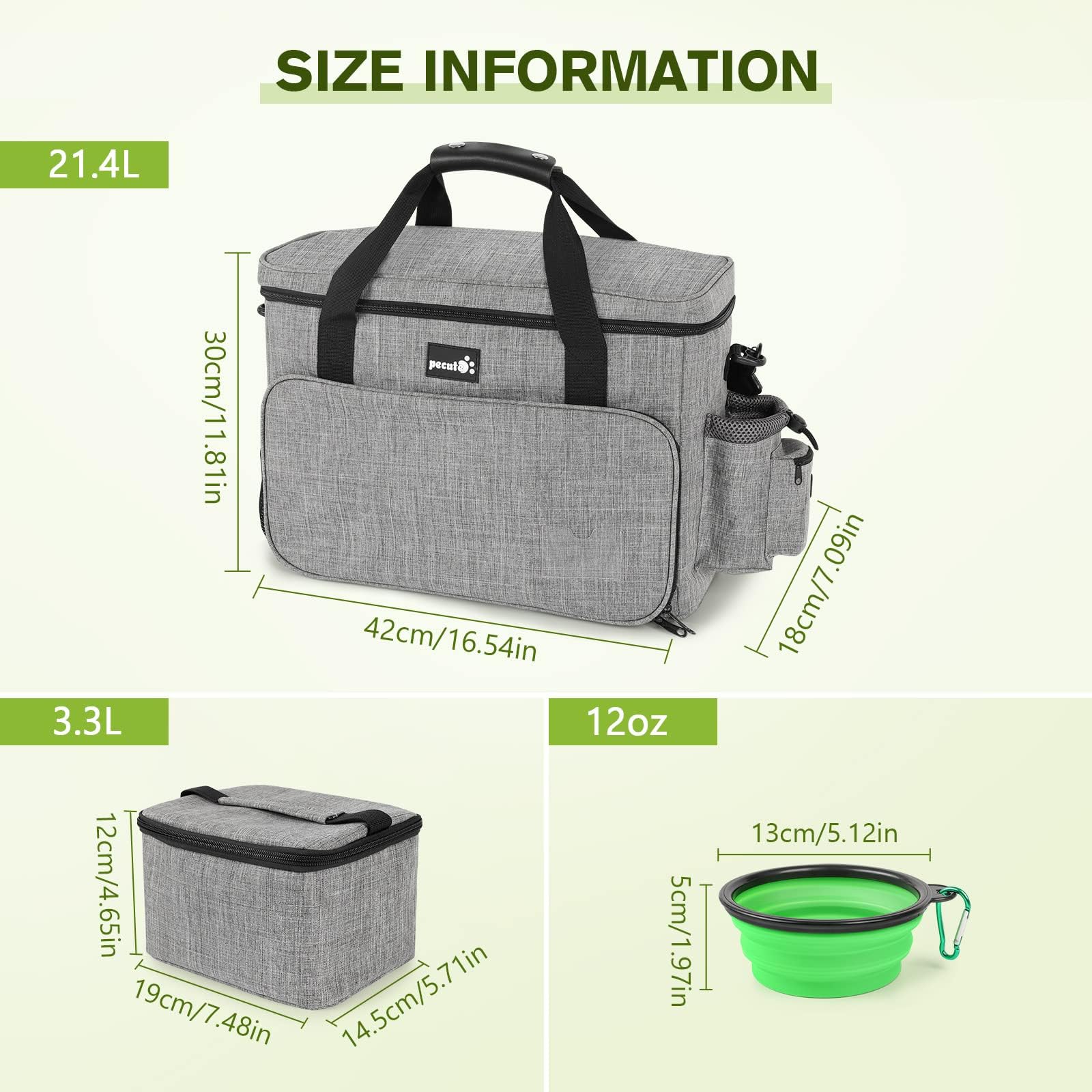 Pecute Borsa da Viaggio per Cani Grande,Borsa da Viaggio Portatile per Cane con 2 Ciotole Pieghevoli in Silicone, 2 contenitori per Alimenti, per Il Campeggio, Escursionistico,Viaggio