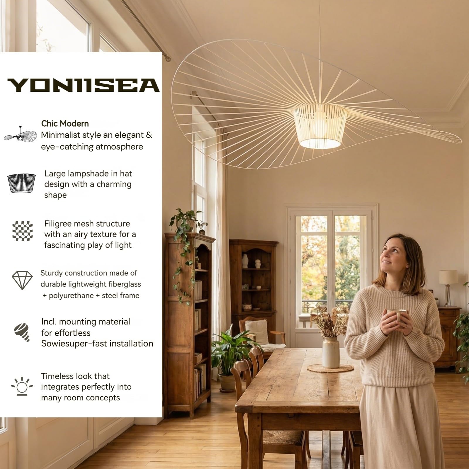Vertigo Suspension 100cm pour Abat jour, Restaurant, Bar, Café,Blancen Fibre de Verre/Polyuréthane, Simple et Créative Lustre Vertigo E27 pour Restaurant, Abat-Jour (Max 40w),Blanc