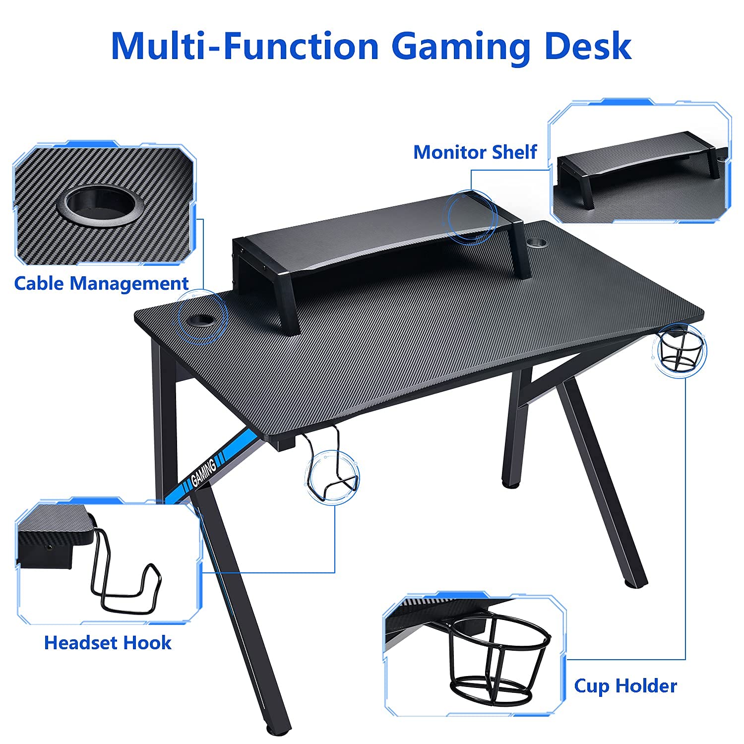 GTRACING Gaming Desk,45 Inch Gaming Table with Builtin Power Strip,K