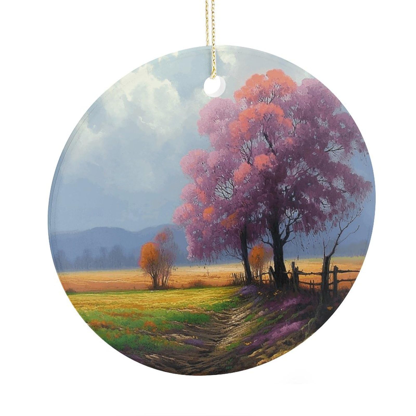 Adfgyerh Style Season Landscape Ceramic Circular Pendant,2.9 Inch，Hanging Ornament，Gift Exchange Idea Round Ceramic Ornament,For Mom And Daughter，For Home Indoor Outdoor Decor.