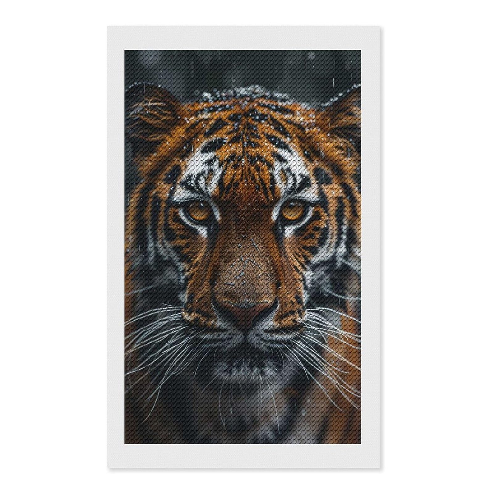 Junmoney Tiger Portrait in The Rain Full Drill Diamond Painting Kit 12"x20", for Teens, Adhesive Canvas, Bedroom Decor, Holiday Gift Idea
