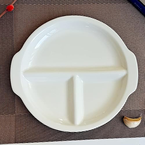 Miniatura 3 de Placa de comedor de 3 compartimentos de material de cerámica de 8 pulgadas Placas divididas blancas redondas, placa de control de Porton