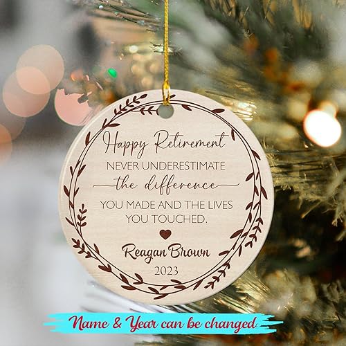 Miniatura 2 de Adorno de cerámica personalizado de feliz jubilación para apreciación de compañero de trabajo jubilado, nunca subestimes la diferencia que hiciste,