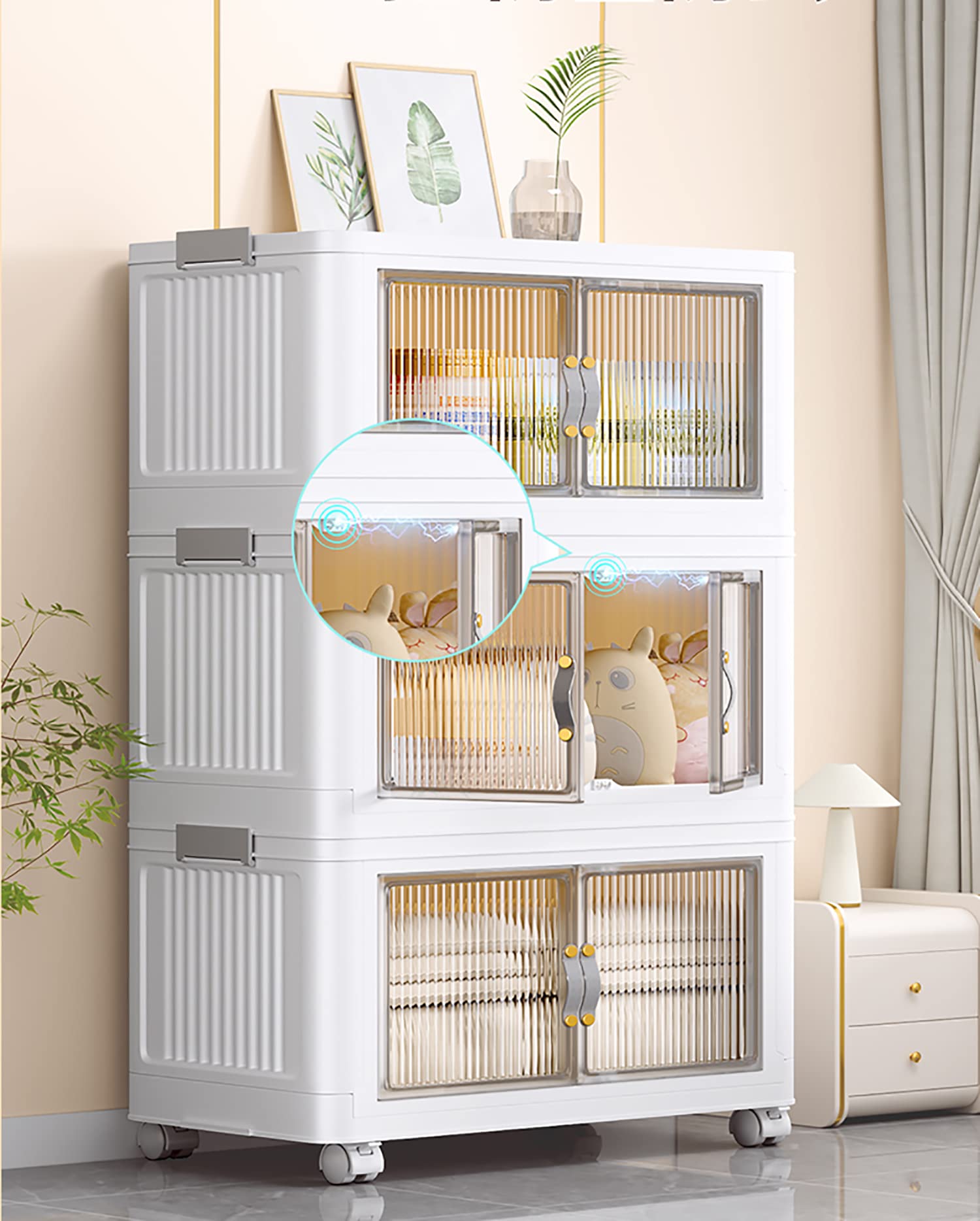 JOYBOS 3 Pack Stackable Storage Bins with Lids and Wheels 32 Gal