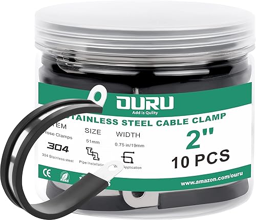 Miniatura 20 de 15 piezas de abrazaderas de cable de acero inoxidable de 1-1/2 pulgadas, abrazaderas de cable con revestimiento de goma y acolchado, abrazaderas