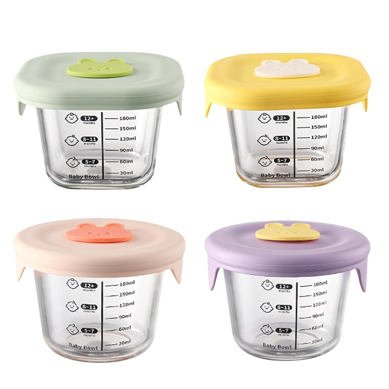 Food Storage Containers with Lids: 4Pcs 230ml Reusable Baby Food Glass Jars with Silicone Lid & Scale, Resistant Microwavable Storage Containers for Baby Food, Puree, Salad Dressing