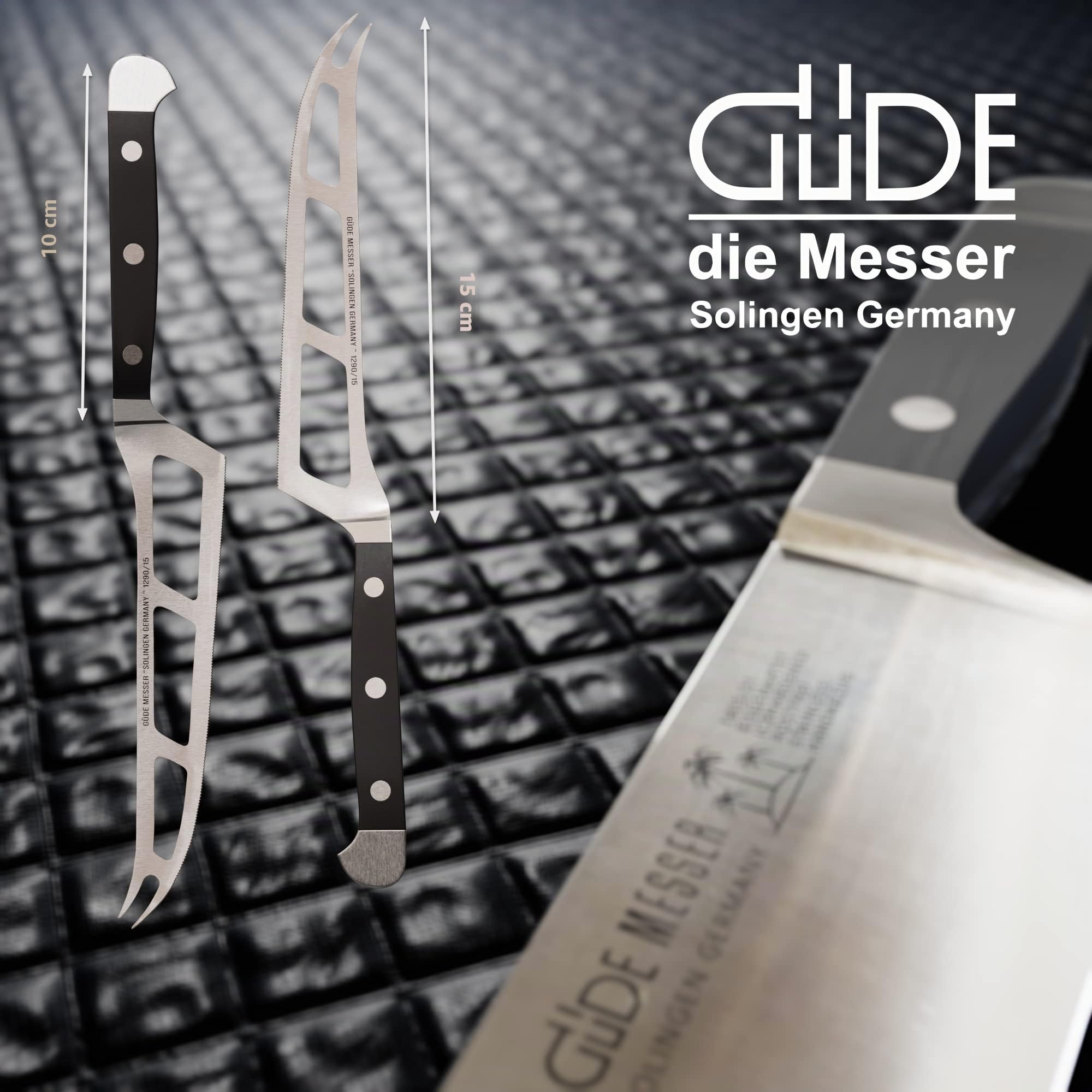 GÜDE Solingen - Weichkäsemesser geschmiedet, 15 cm, POM schwarz, ALPHA, Doppelkropf, Handmade Germany