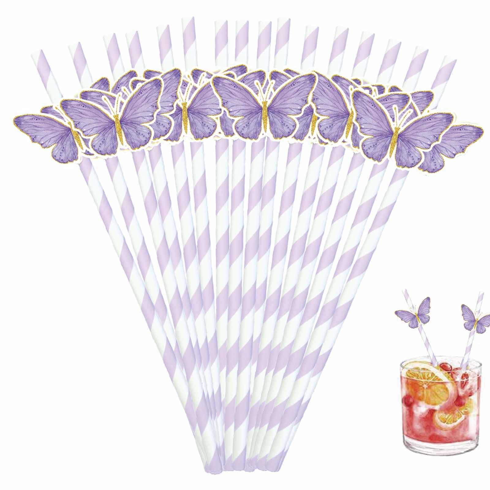 60 Pcs Butterfly Paper Straws Disposable Cocktail Straws for Drinks Striped Straw for Milkshake Cold Drink Stand Supplies Decorations