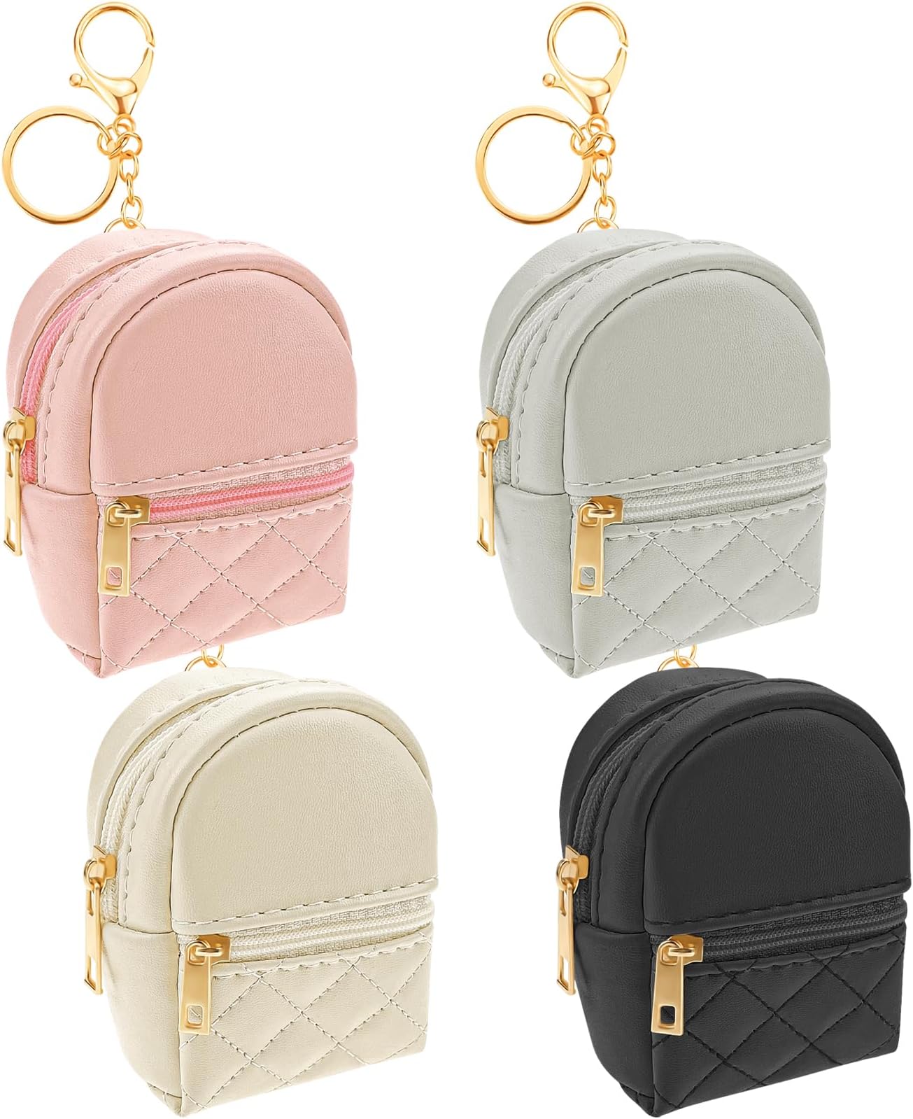 4 Pcs Mini Backpack Cosmetic Bag Keychain PU Leather Lipstick Holder Cute Case Coin Purse Wallet Card Holder Data Cable Organizer Zipper Pouch Portable Travel Storage Bag for Women