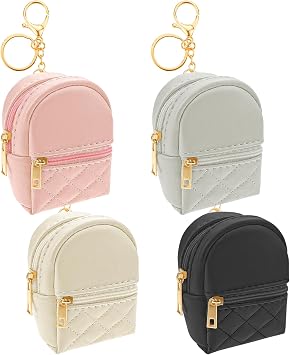 4 Pcs Mini Backpack Cosmetic Bag Keychain PU Leather Lipstick Holder Cute Case Coin Purse Wallet Card Holder Data Cable Organizer Zipper Pouch Portable Travel Storage Bag for Women