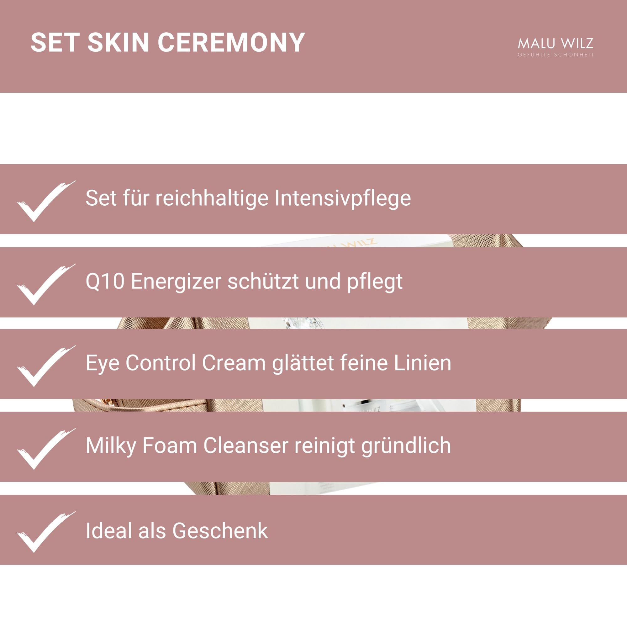 Malu Wilz Skin Ceremony Pflegeset - Beauty Set mit Q10 Energizer, Eye Control Cream und Milky Foam Cleanser, Hochwirksame Gesichtspflege mit Anti Aging Effekt