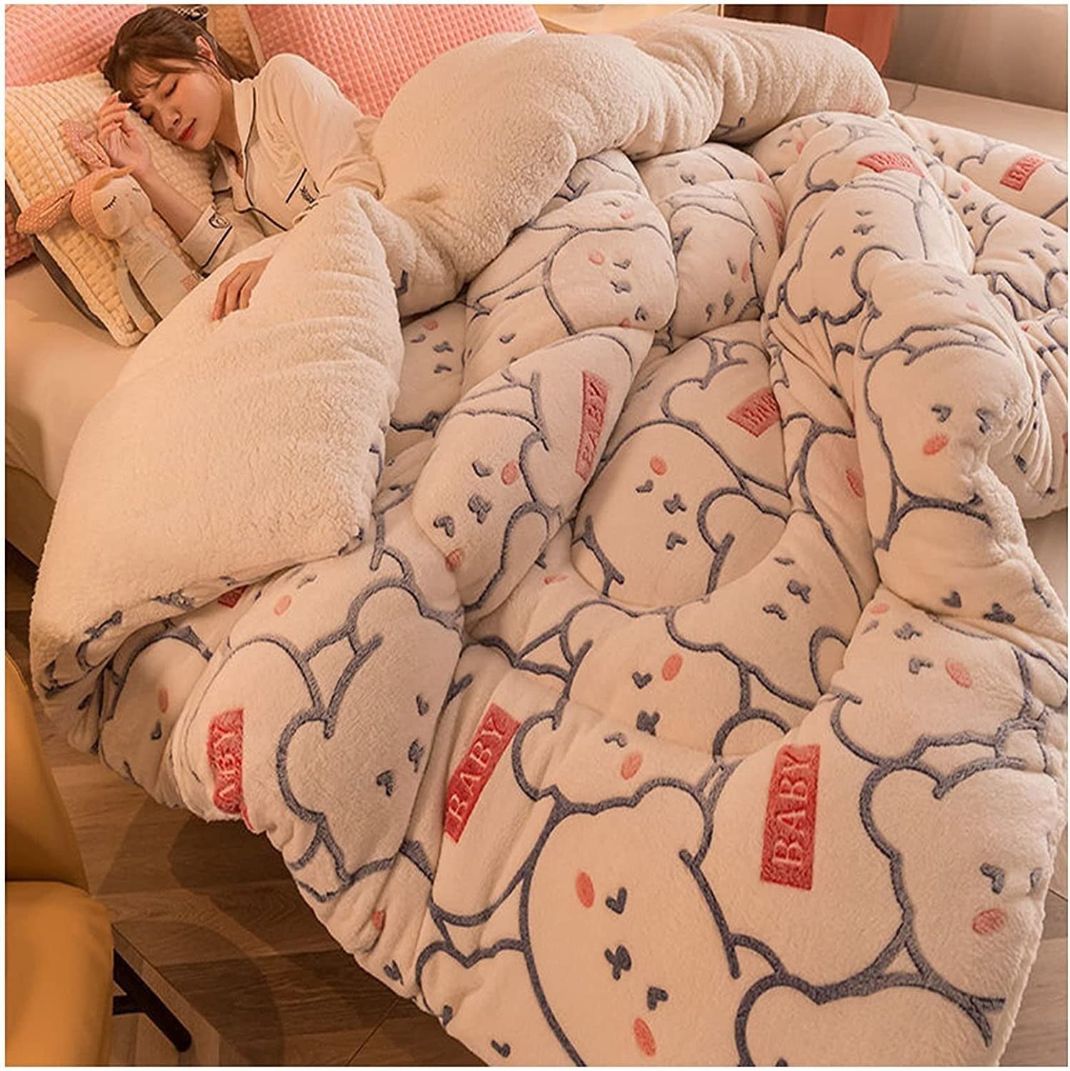 LLiuvcc Lamb Velvet Winter Quilt，Winter Warm Lamb Velvet Blanket Thick Down Blanket Velvet Core Quilt(Colour2,180x220cm(4kg))
