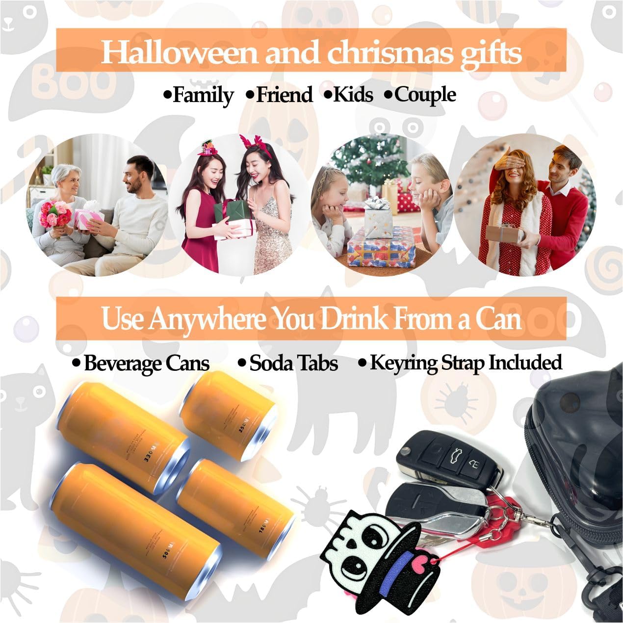 5Pc Skull Soda Can Opener with Keychain,Easy Pull Tab Opener Tool for Sore Hands Long Nails,Portable Halloween Kitchen Accessory