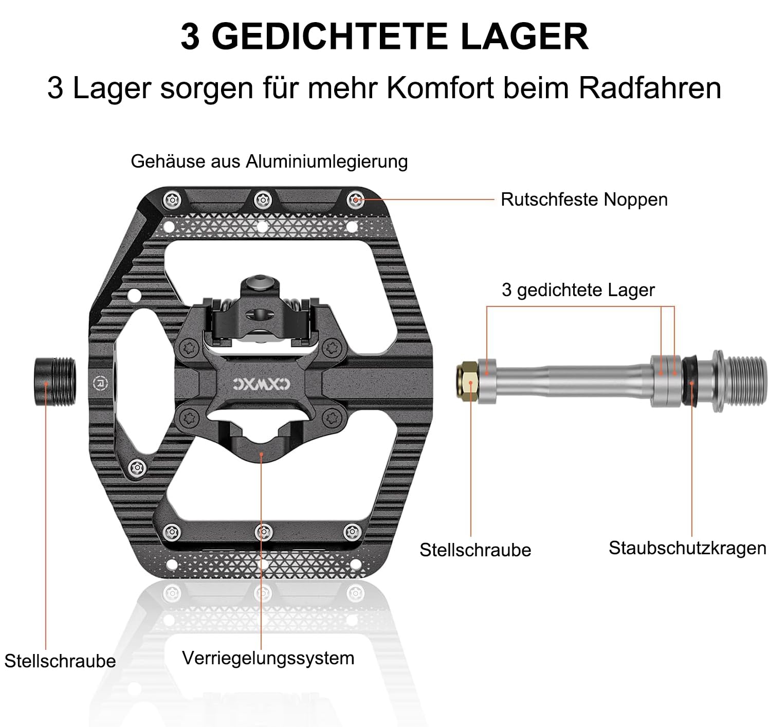 CXWXC Fahrradpedale, MTB Klickpedale mit 3 Lagern, Aluminium, 9/16 Zoll, Fahrrad Pedale für Rennrad und Mountainbike
