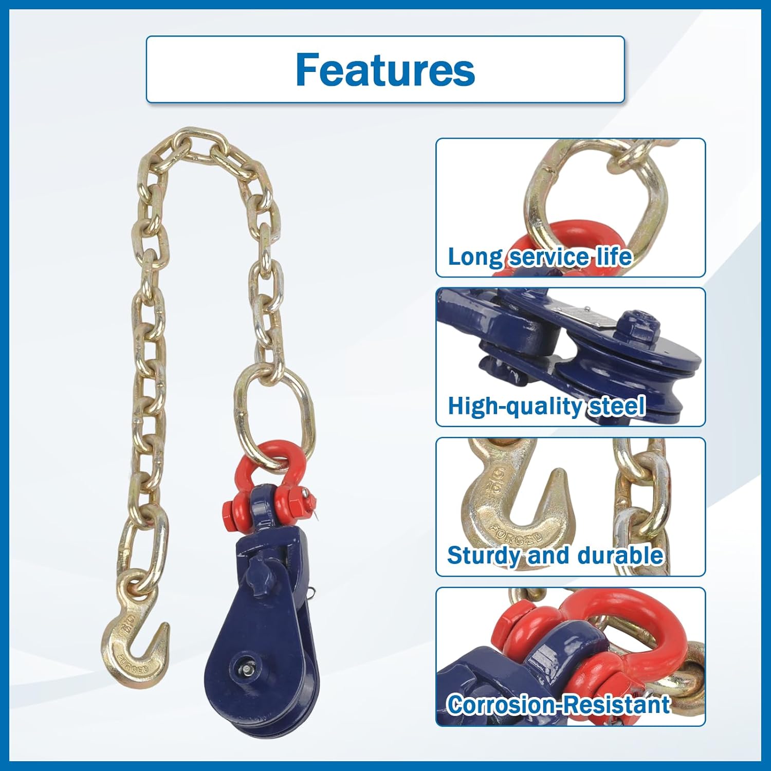 2 Tons Snatch Block with 2 ft G70 5/16 Chain Flatbed Tow, 3" Sheave for 3/8" Inch Wire Rope for Truck Rollback Wrecker Car Hauler Winch Carrier Cable Towing and Recovery