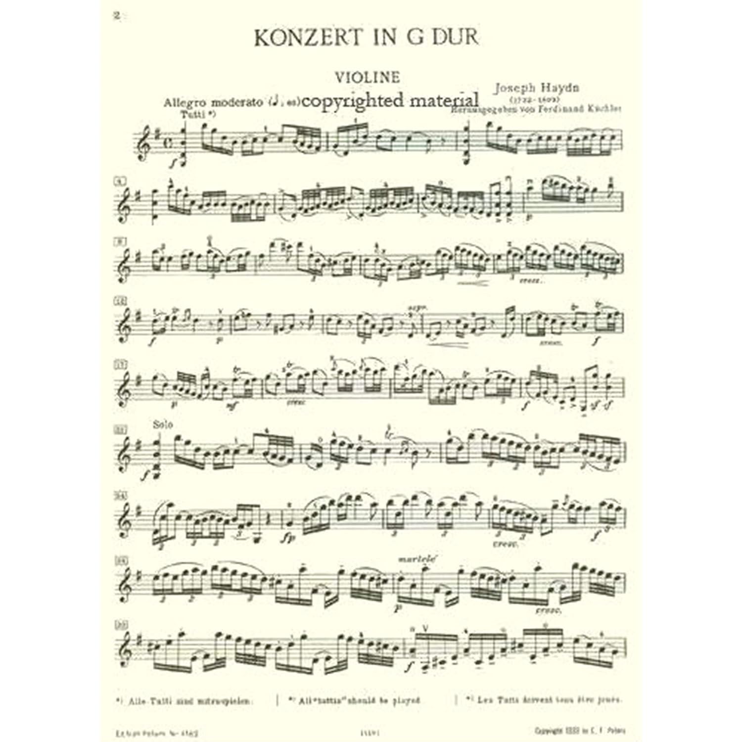 Haydn: Violin Concerto in G Major, Hob. VIIa:4 (Solo Part with Piano Reduction)
